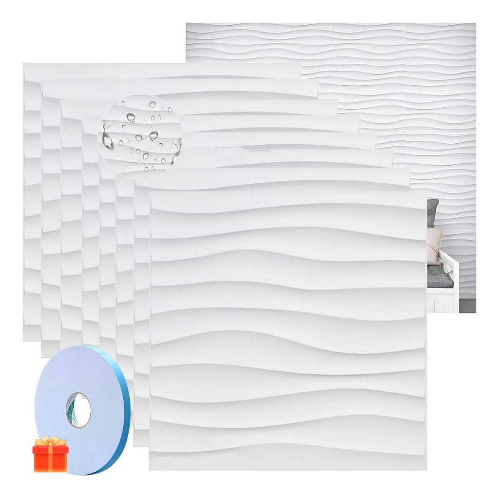 Paneles 3D Adhesivos x 4 Unidades Ola blanca