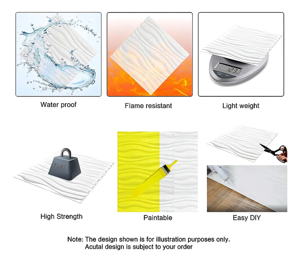 Paneles 3D Adhesivos x 4 Unidades Ola blanca